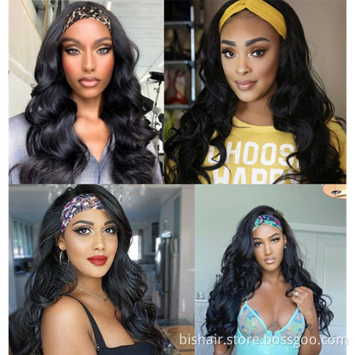 Body Wave Glueless Wigs with Headband Wigs Suitable for black ladies 180% density Long wave wig natural color wholesale discount